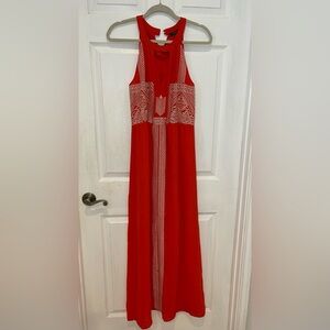 Mexican-Inspired Embroidered Orange Maxi Dress – Size M